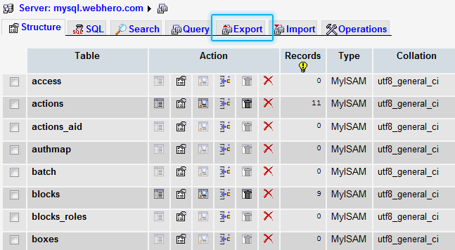 Export Tab